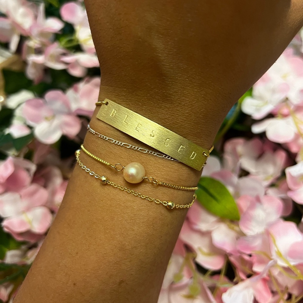 Hand Stamped Gold Filled “Blessed” bracelet.